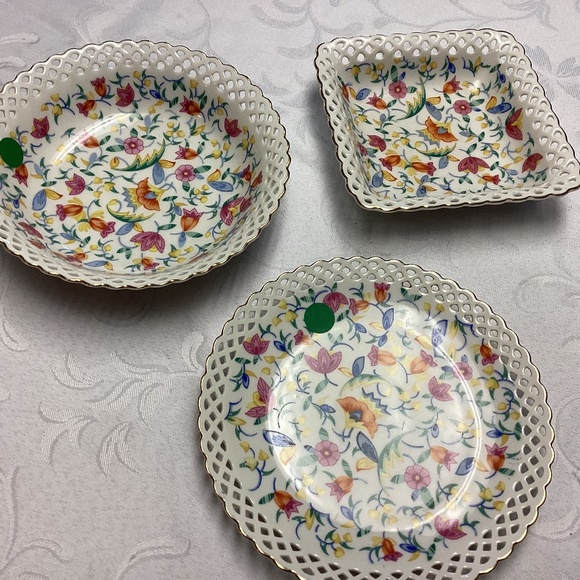 Floral Candy Dish Germany LATTICE WORK SET OF 3. - Picture 1 of 8